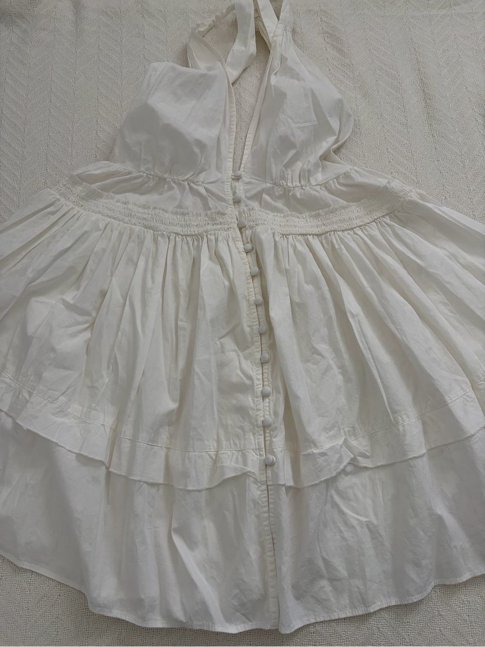 Free People Women’s White Halter Tiered Sundress with Button Accents - Picture 5 of 8